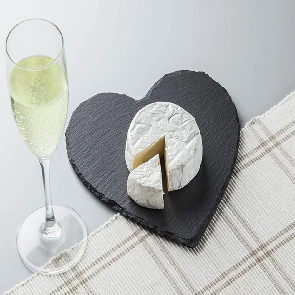 3Pcs Natural Slate Plate Steak Heart Shaped Dish Dessert Dinner Plate Storage Food 15*15cm