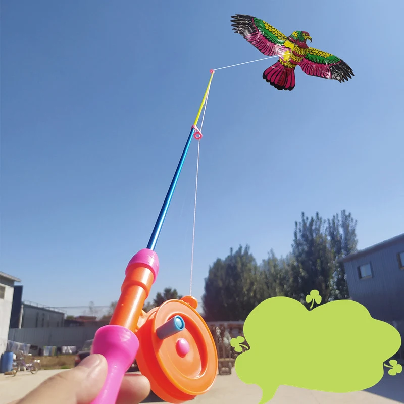 Cartoon Children Kite Mini Plastic Toys + 40cm Hand Brake Fishing Rod Outdoor Toys For Kids Gifts