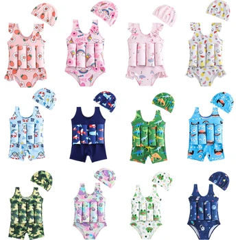 Children's Buoyancy Swimsuit One-piece Swimsuit for Kids Floating Rash Guards Cartoon Print Girls Boys Swimwear Swimming Clothes 1