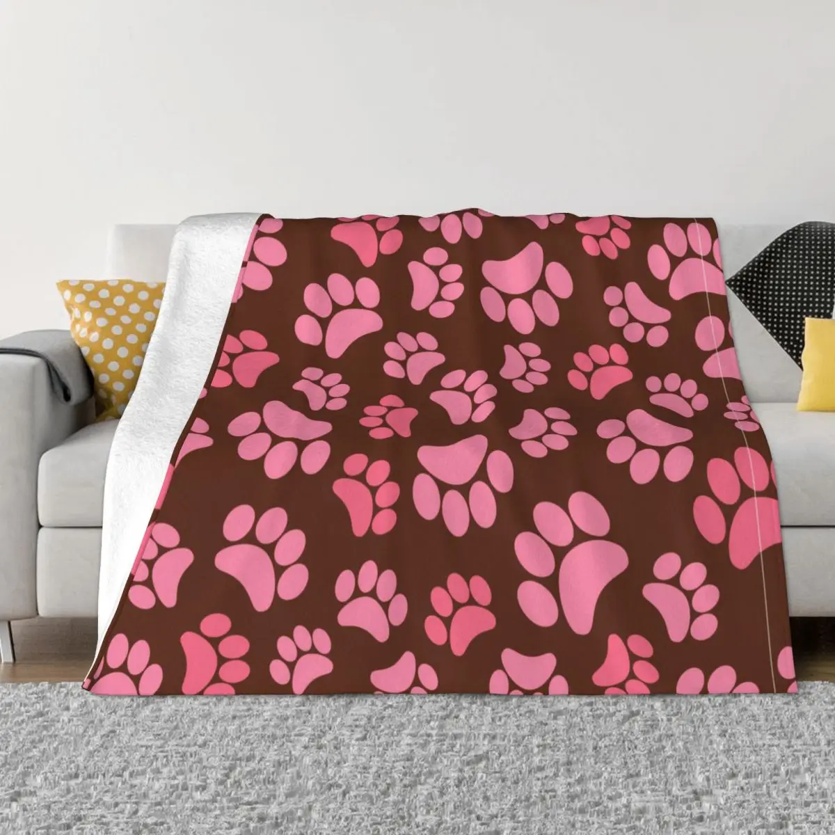 

Одеяло с изображением следов животных, милые розовые лапы, шерстяное винтажное дышащее одеяло s для покрытия, зимнее одеяло