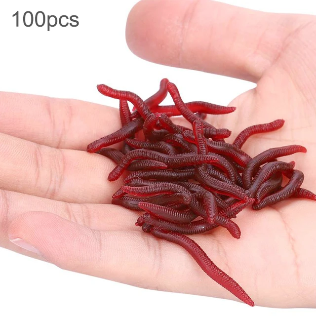 100pcs/lot 1.4inch Simulation Earthworm Red Worms Artificial Fishing Lures  Tackle Soft Bait - AliExpress