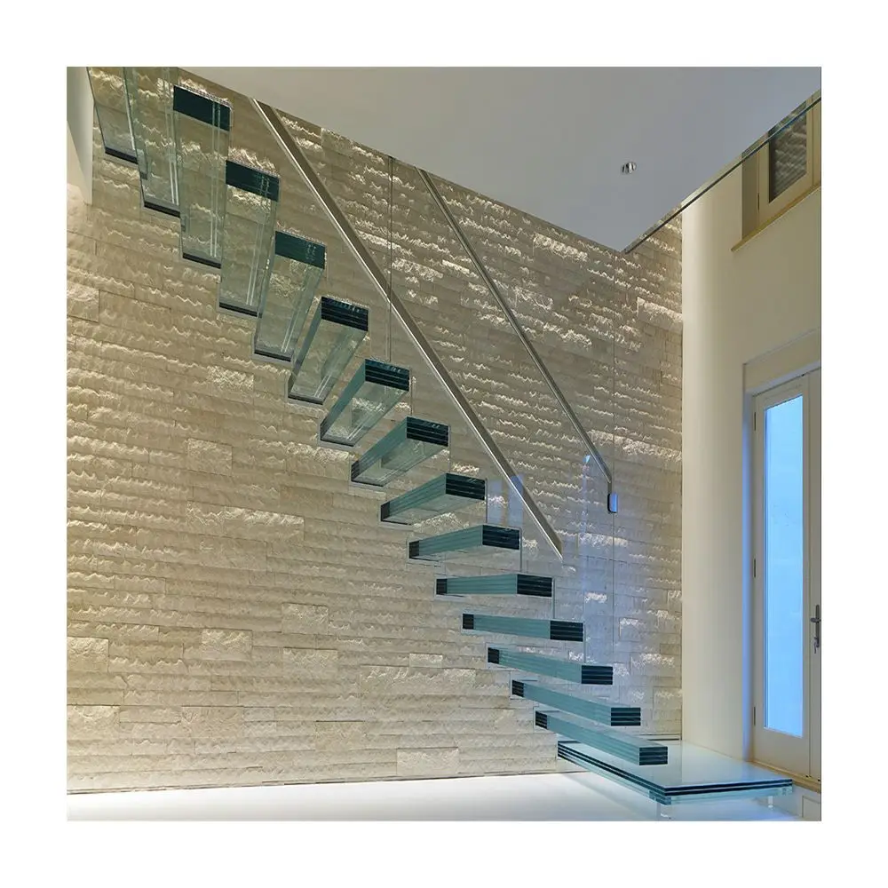 Installation guidance cantilever stairs with 10+1.52+10mm thick laminated clear glass same with stairs railing design