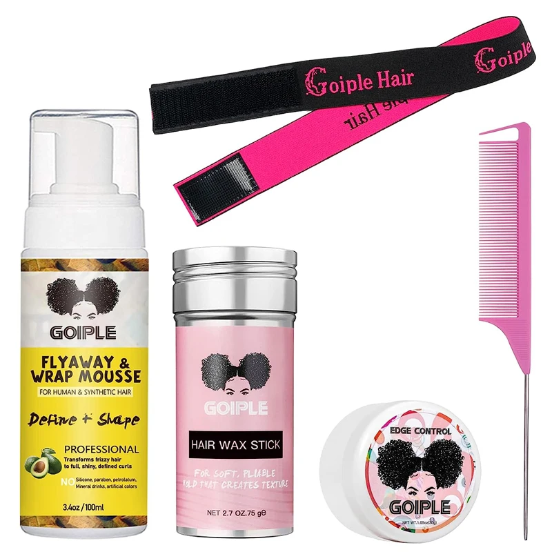 GOIPLE Wrap and Define Mousse Styling Foam for Curly Hair Wig Strong Natural Finishing Hold Edge Control Wax Stick Slick Kit
