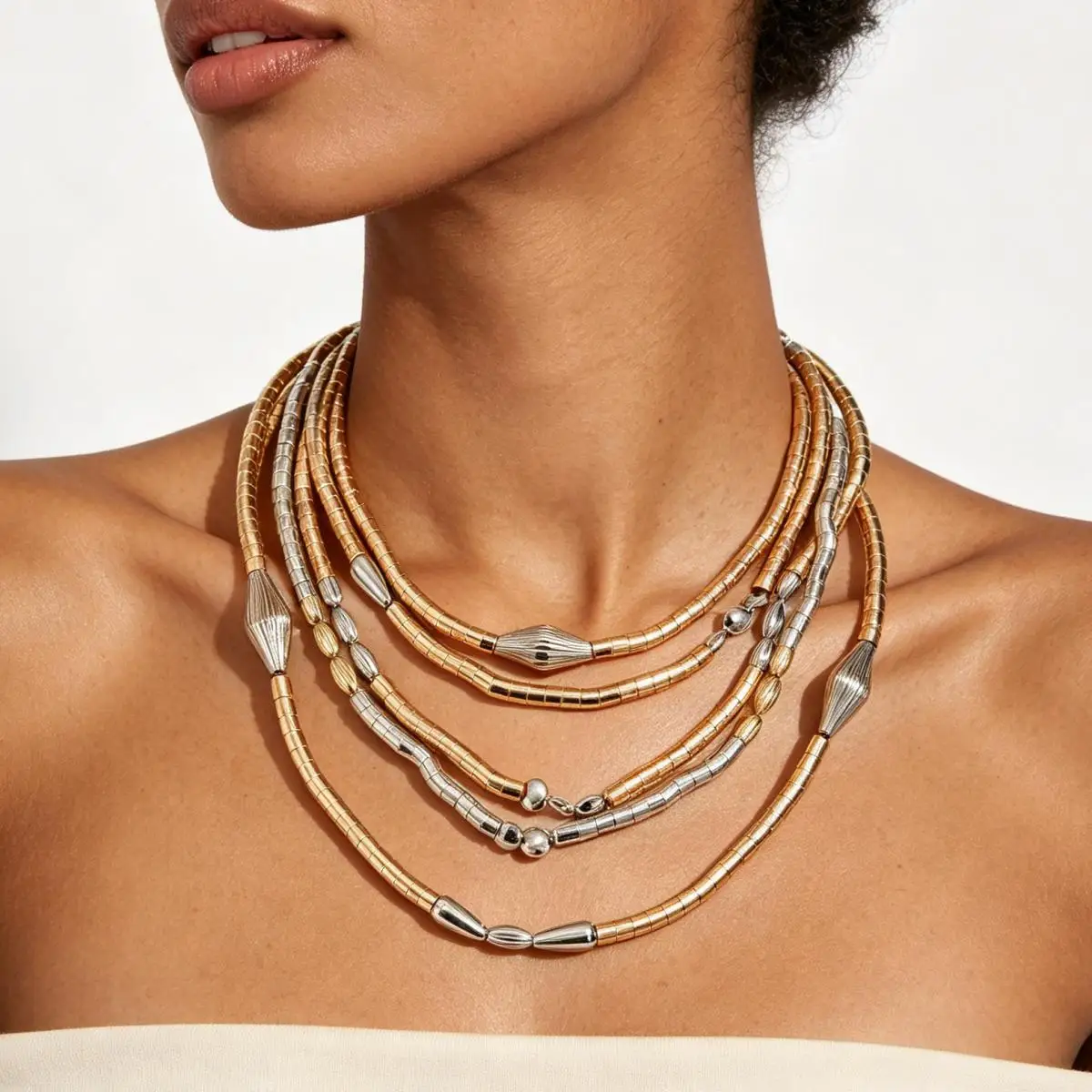 Fashion Exaggerated Jewelry Sets Women Color Block Multi Layer Stackable Necklaces Bracelets Elegant Banquet Jewelry Accessories - 2