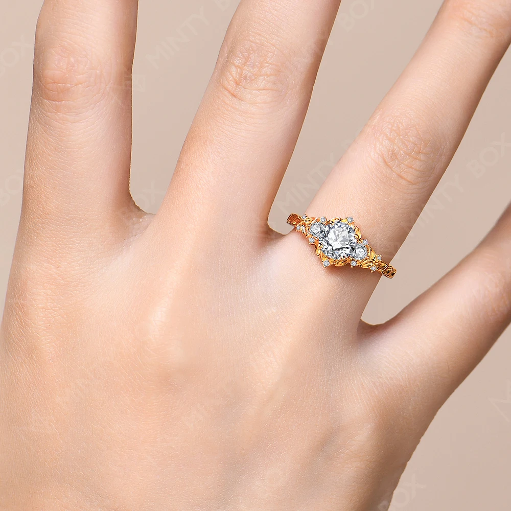 MINTYBOX S925 Sterling Silver 6.5mm Moissanite Engagement Ring for Women Flower Lab Diamond Rings 18K Plated Wedding Jewelry 6