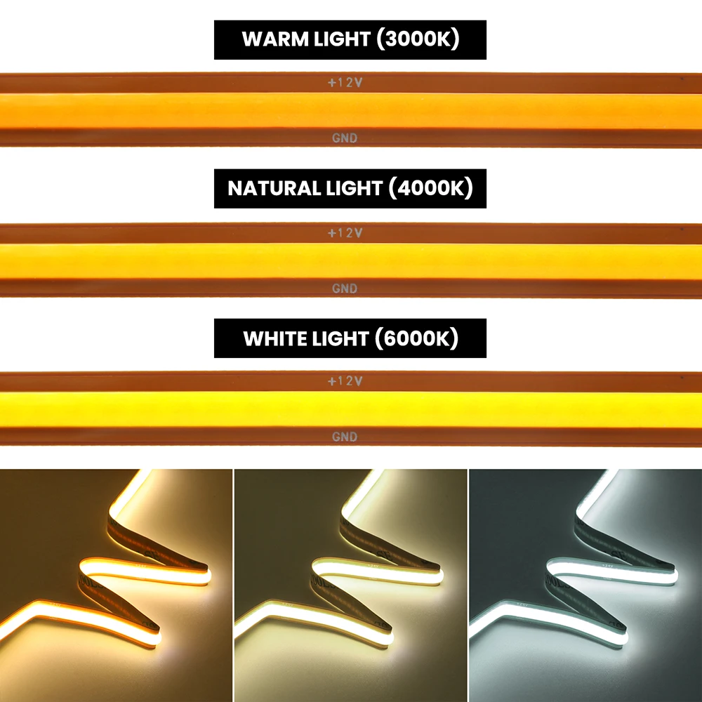 รูปสินค้า แถบ LED COB ส่องสว่าง 5-20 เมตร หลากโทนสี