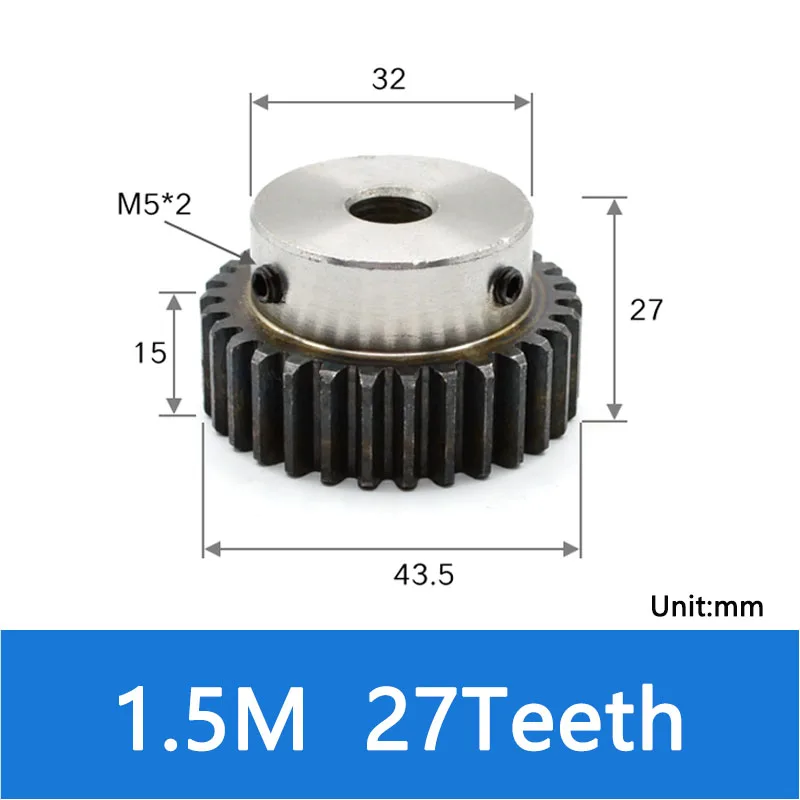 1PCS 1.5M 12T-28T Spur Motor Gear Bore 6/8/10/12/14/15/16mm Model 1.5 Step OD 21mm-45mm Carbon Steel