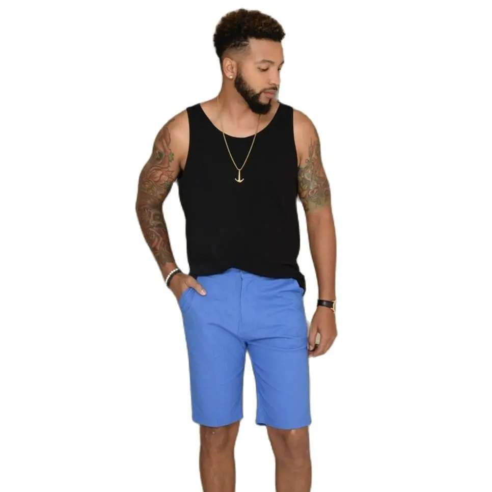 

Summer Beach Blue Casual Men Slim Fit Short Pants/High Quality Cotton Suits Fabric/Fashion Daily Street Handsome Short Trousers