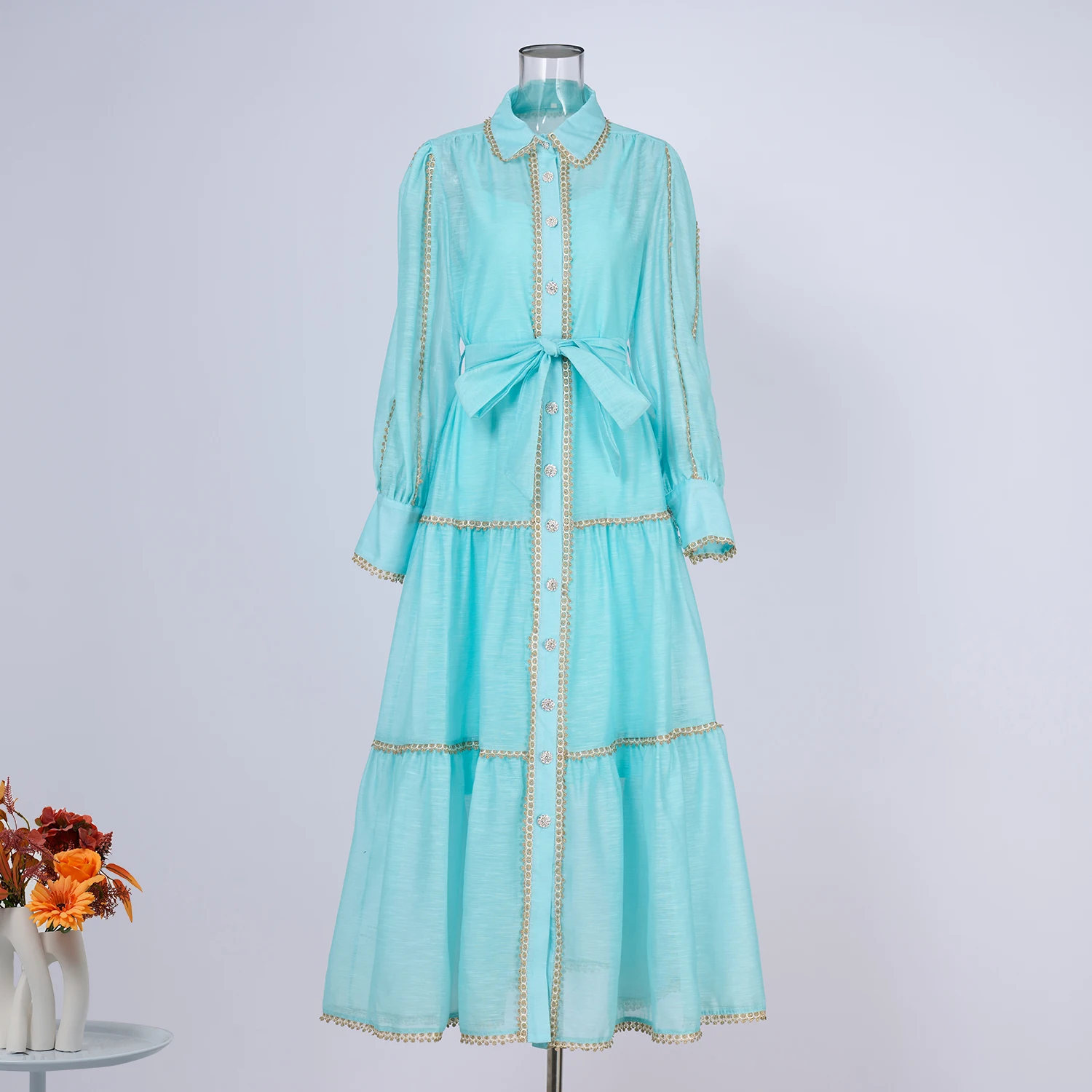 Designer Elegant Autumn Organza Long Sleeved Prom Maxi Dress For Women's  Lapel Hollow Out Lace Patchwork Sashes Party Prom Robe - AliExpress  200000345