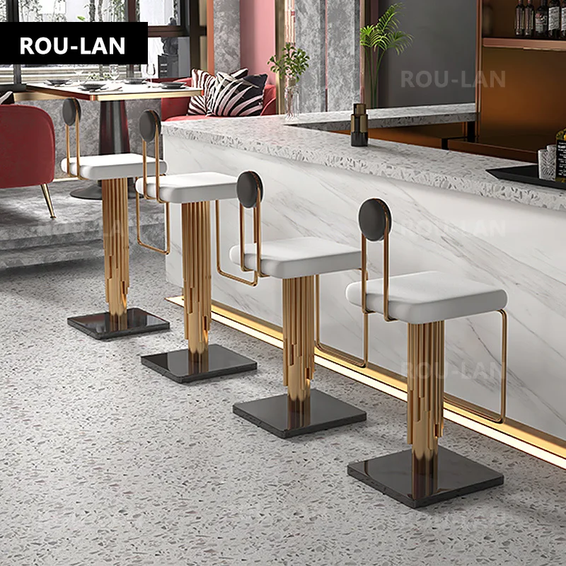 Light Luxury Bar Chair Simple Modern Bar Chair High Stool Home Back High Stainless Steel Net Red Front Desk