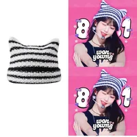 New Japanese Streetwear Harajuku Beanie Little Devil Striped Knitted Hat Women Girls Autumn Winter Cute Cat Ears Cap 2