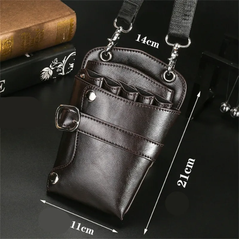 PU Leather Hairdressing Bag Pouch Holder Hair Scissor Bag Holster For Hair Stylist Rivet Clips Waist Shoulder Belt