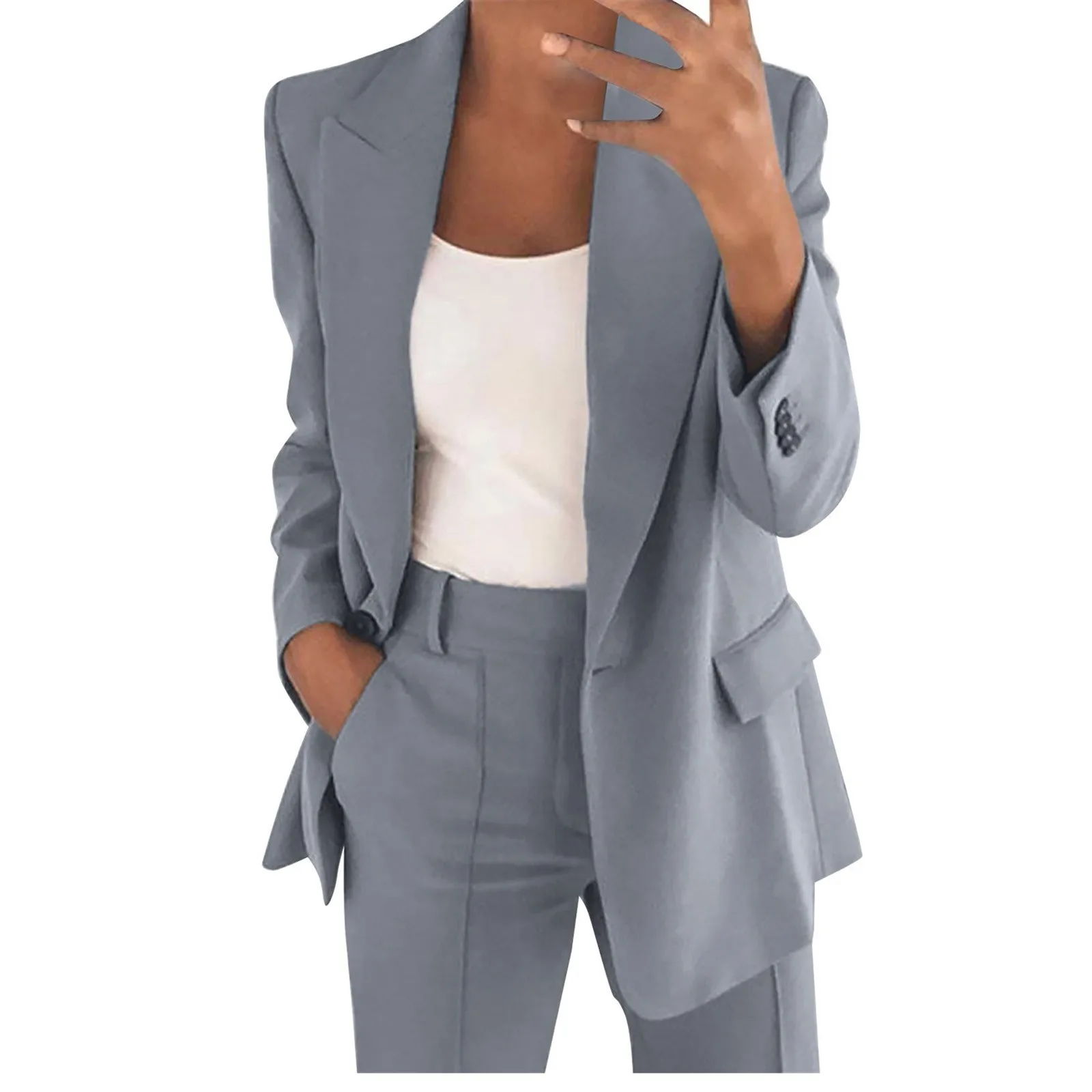 Pant Suit Women's Two Piece Lapels Suit Set Office Business Long