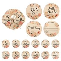 6/2Pcs/Set Flower Double Sided Wooden Baby Engraved Age Photography Accessories Baby Monthly Milestone Cards For Birthing Gifts 6