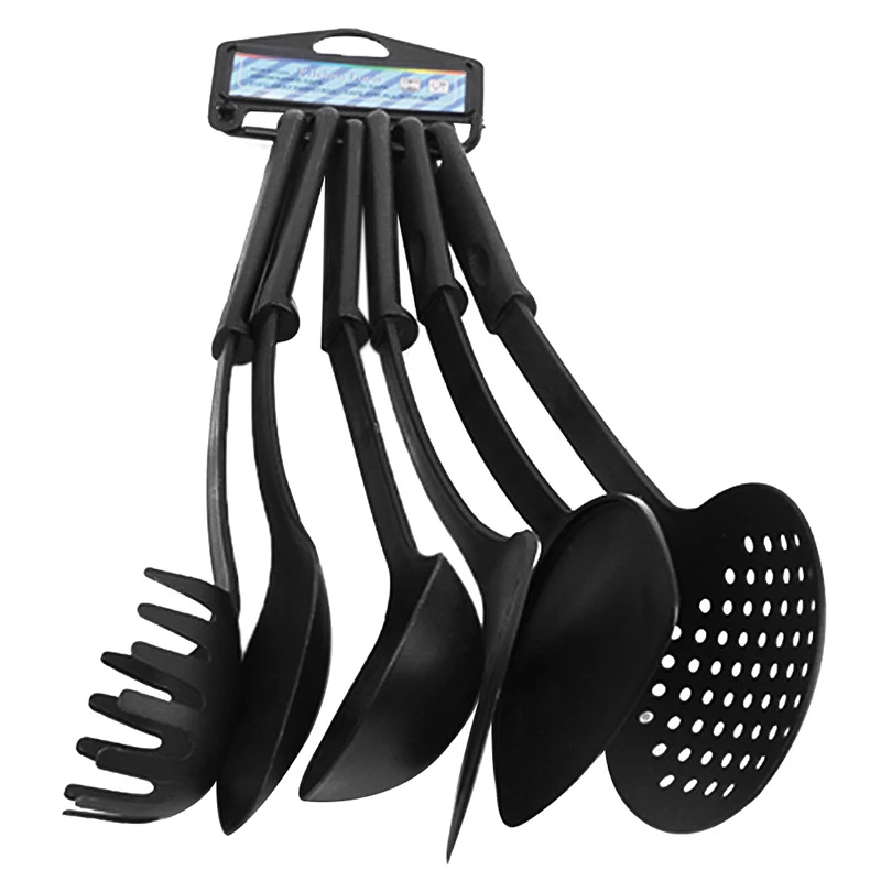 6PcsMultifunctionBlackShovelSpoonSoupLadleSpatulaSetNylon