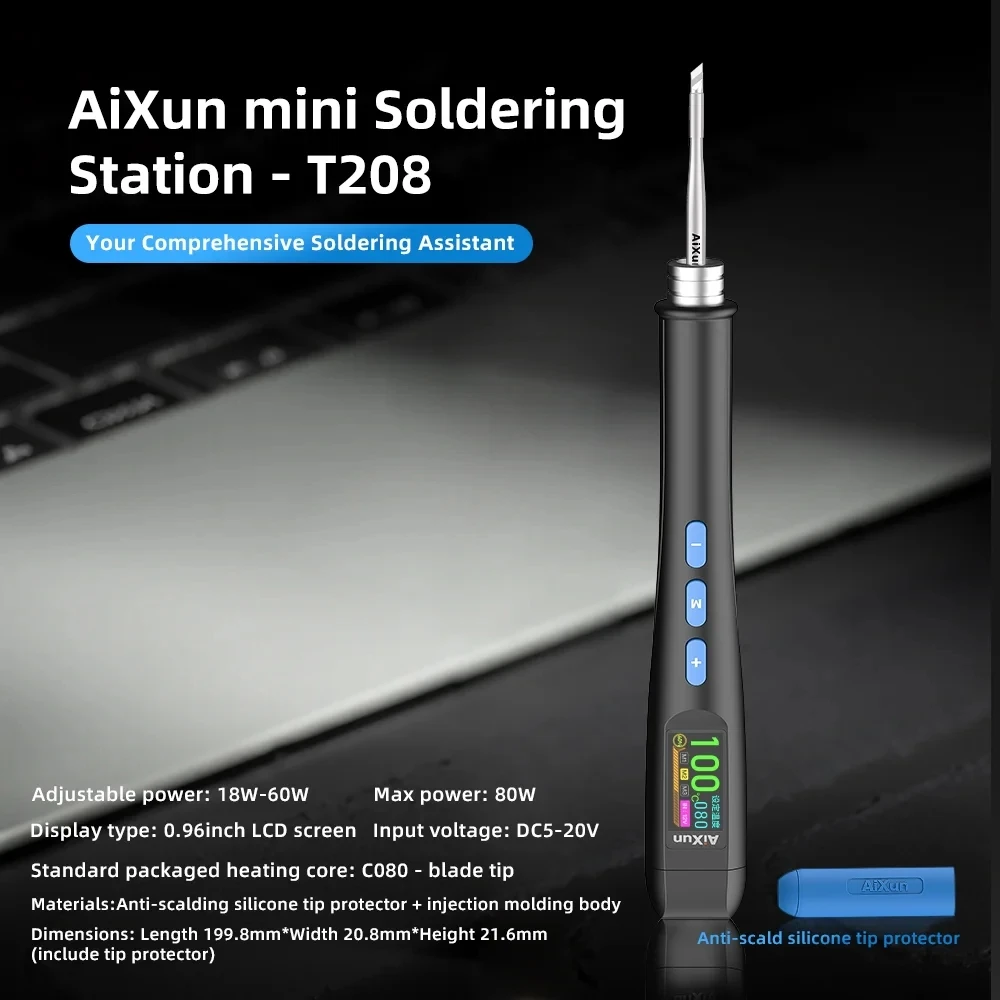 AiXun T208 미니 납땜 스테이션 지능형 대기 모드 18W-80W 조절 가능 USB 업그레이드 지원 전자 제품 수리 도구