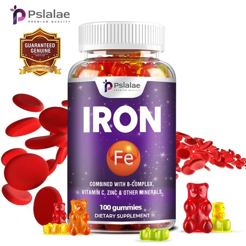 

Iron Gummies with Vitamin C, Biotin, Zinc, B Complex Vitamins for Kids and Adults - Dietary Supplement