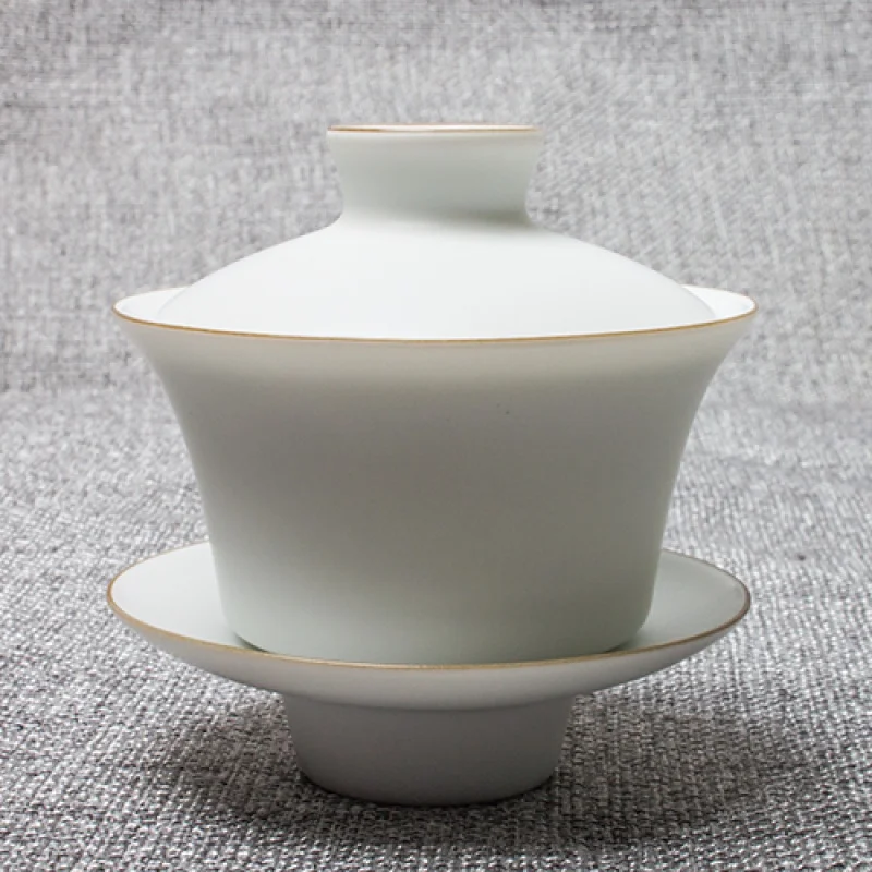 

Boutique Jingdezhen White Nephire Tureen Matte Large Tea Cup Ceramic Gaiwan Tureen Kung Fu Tea Set Tea Making Device