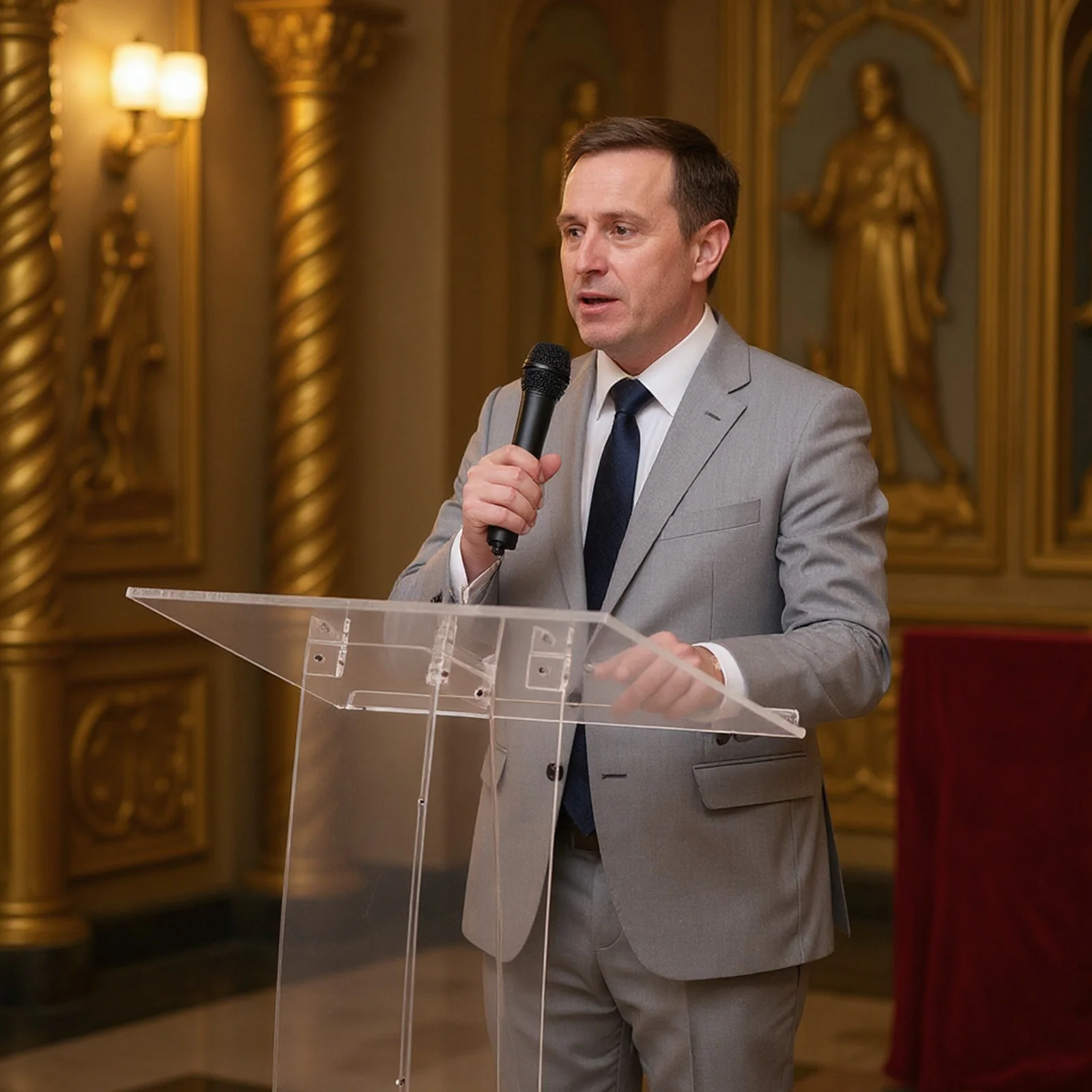 Clear Acrylic Podium 43.31'' H Portable Pulpits with Storage for Public Speaking Church School Office