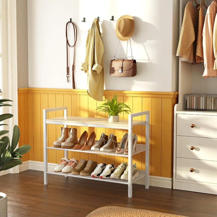 Shoe Rack for Front Door Entrance 3 Tier Shoe Rack for Entryway Shoe Shelf for Closet Metal Shoe Racks Organizer with Sturdy Wo