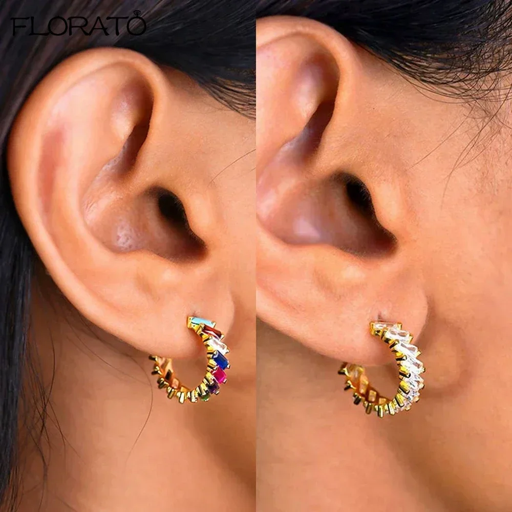 ピアス Crystalline Hoop Earrings - Small 13mm Crystal Hoop Earrings for Women 925 Sterling Silver