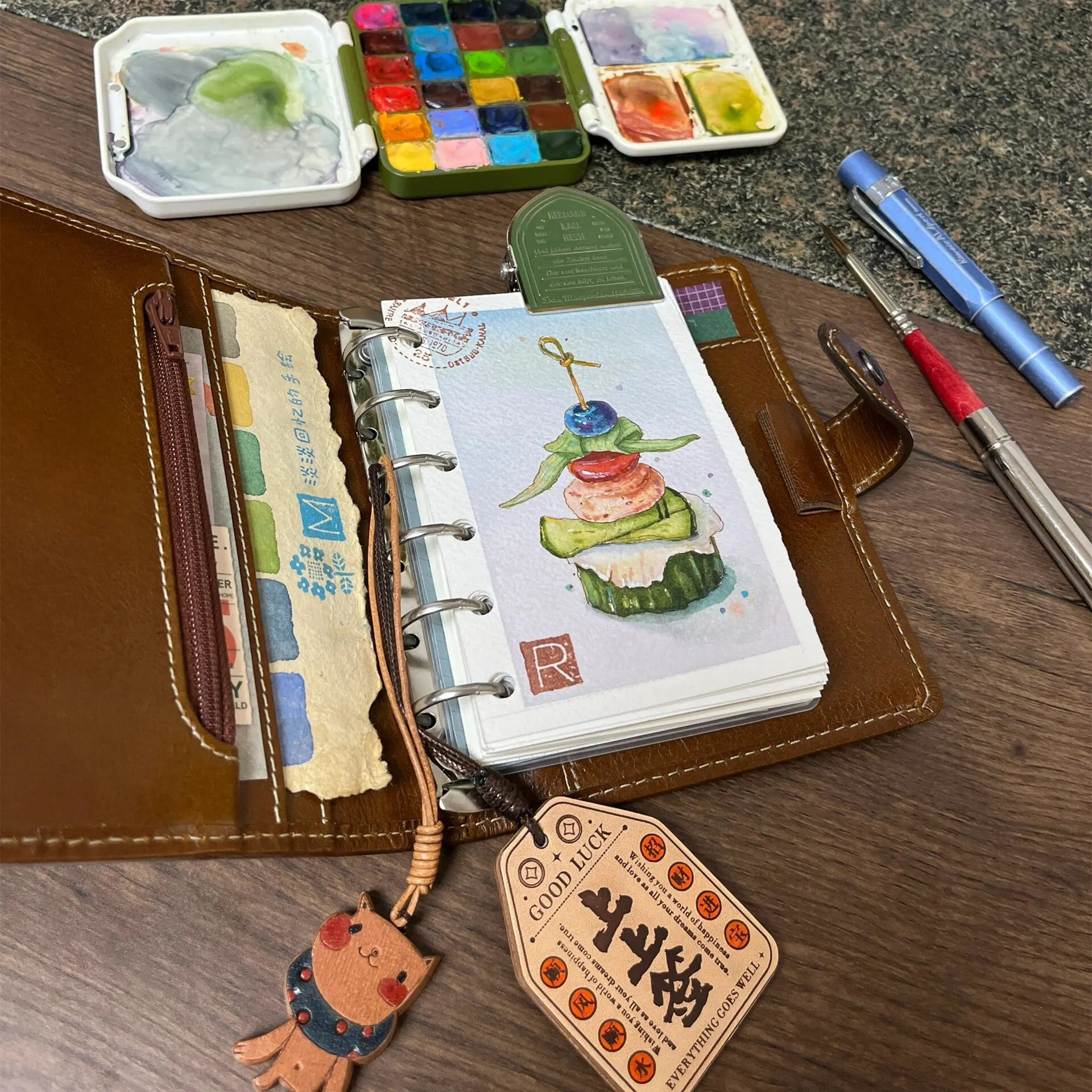 Elegant PU Leather Loose Leaf Notebook with Detachable Handbook and Card Holder Planner