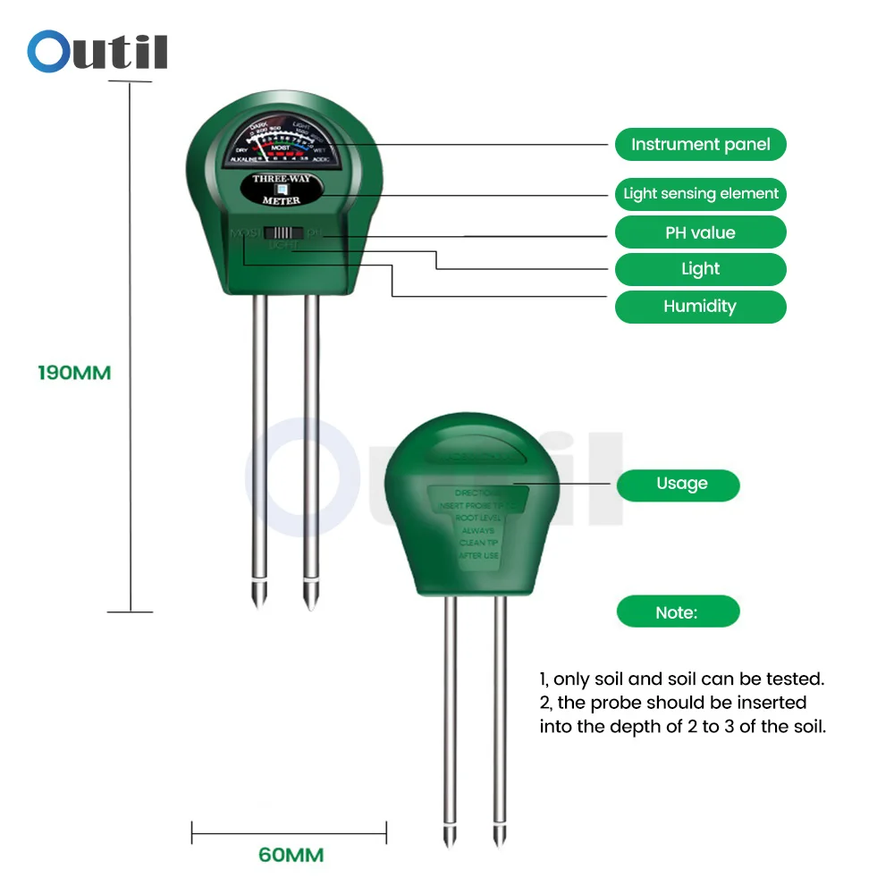 3 in 1 Soil PH Meter Sunlight PH Light Detection Tester Garden Flowers Soil Moisture Sensor Meter Plants Acidity Humidity