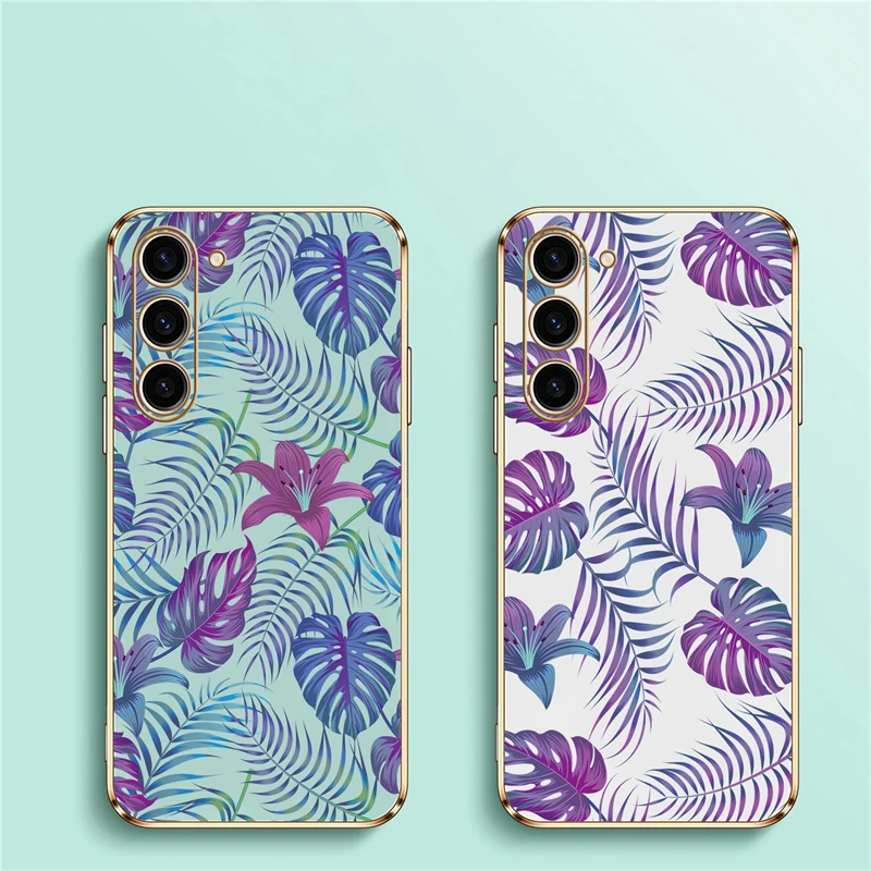Tropical Plants Purple Leaf Shockproof Silicone Phone Cover