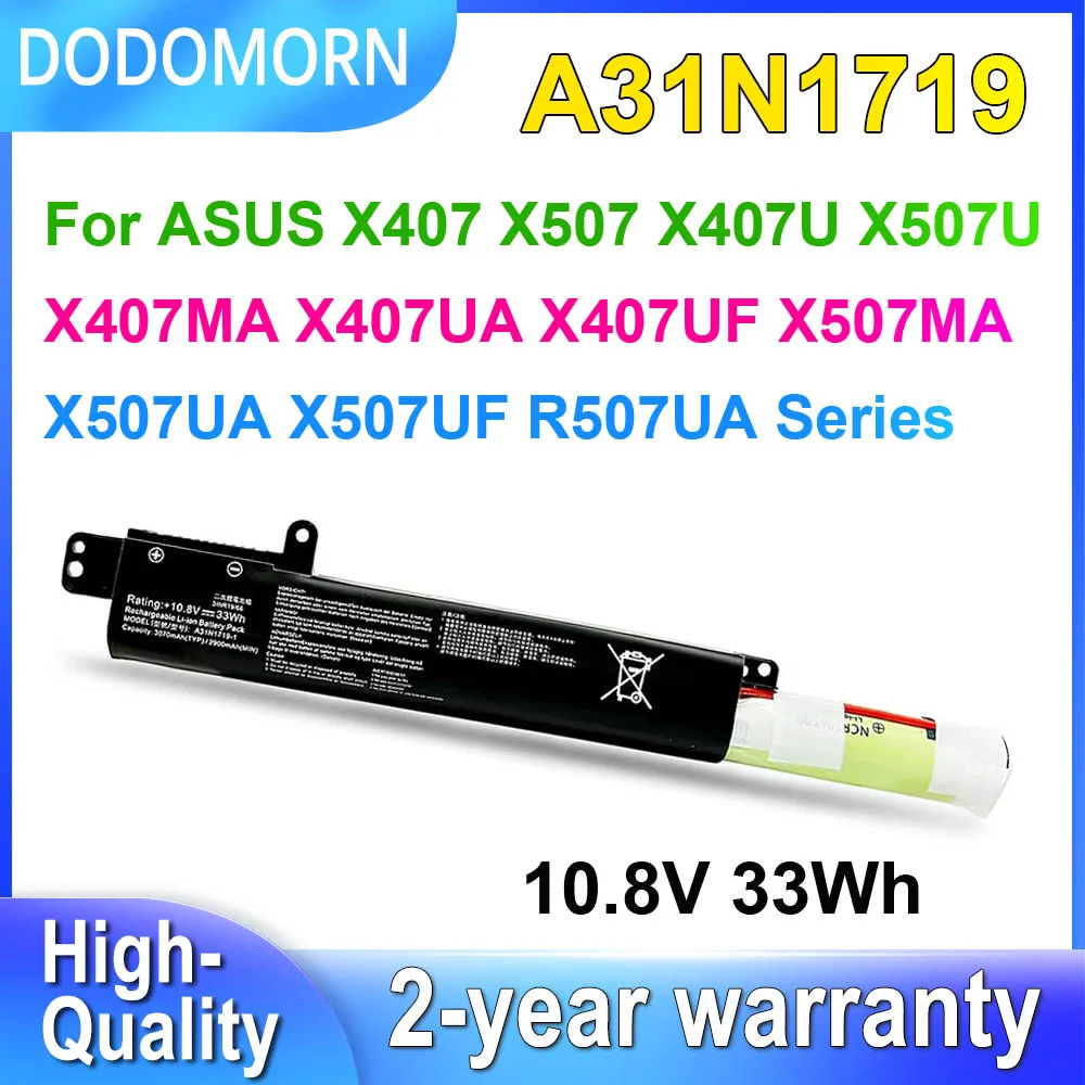 

Аккумулятор DODOMORN A31N1719 для ноутбука ASUS X407, X507, X407U, X507U, X407MA, X407UA, X407UF, X507MA, X507UA, X507UF, R507UA, 10,8 В, 33 Втч