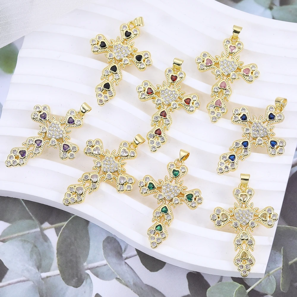 Juya handgefertigte religiöse Anhänger, 18 Karat echt vergoldet, Mikropflaster, Zirkon, Kupfer, Emaille, katholisches christliches Kreuz, Charms-Zubehör – Detail 9