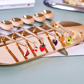 ملعقة دلاية فاكهة ذهبية ، أواني طعام فضة ، ملعقة شاي ، ملعقة قهوة من الفولاذ المقاوم للصدأ ، جديدة