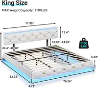 Floating King Bed Frame with LED Lights and USB Ports Modern Upholstered Platform LED Bed Frame King Size,White 2