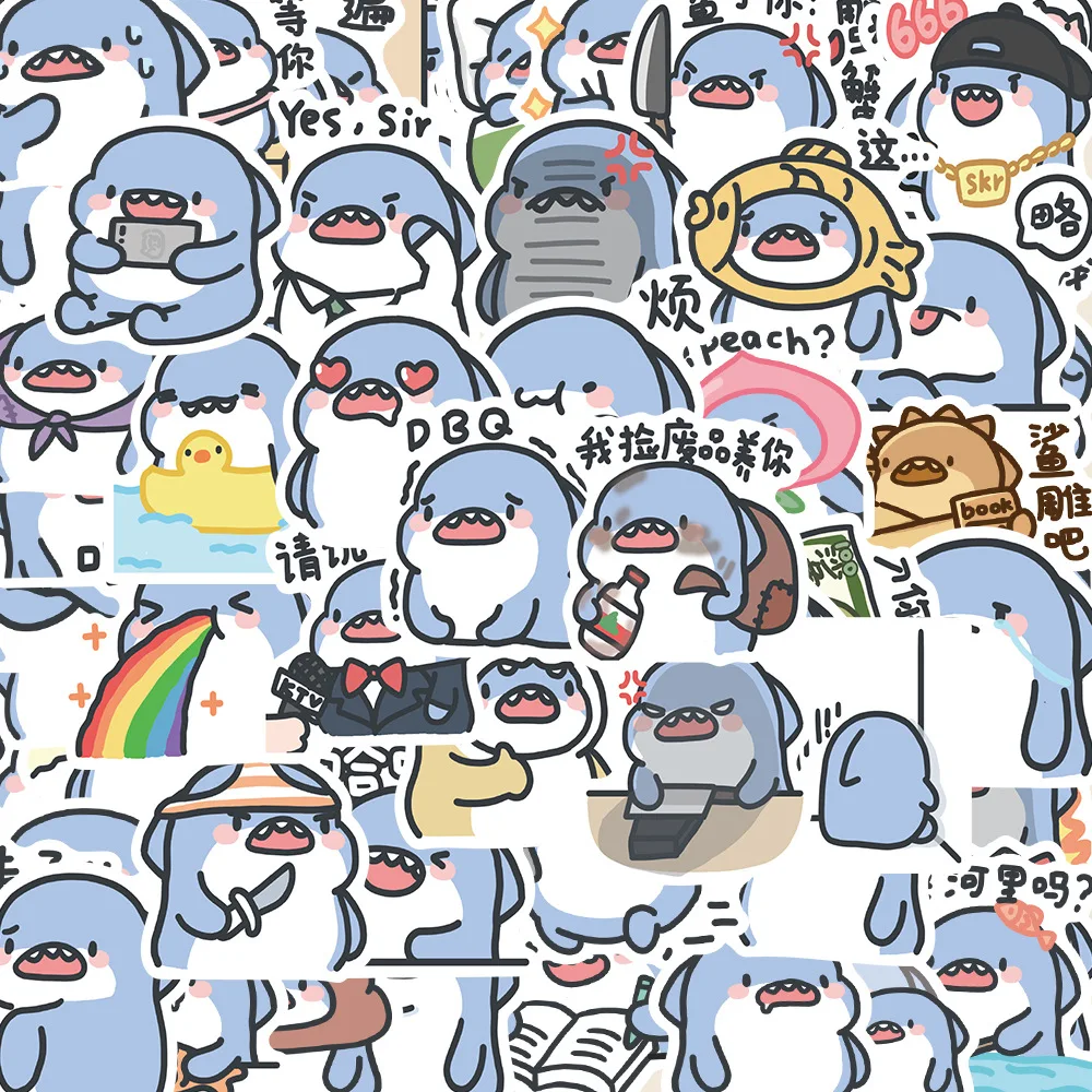 

10/30/50PCS New Fat Shark Animal Cartoon Personality Creative Computer Suitcase CarChair Decoration Waterproof Sticker Wholesale