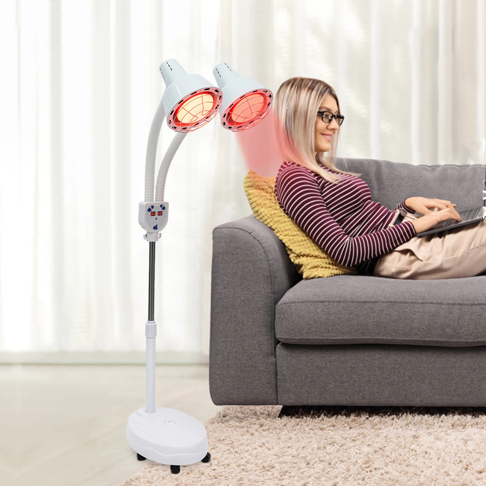 Electric Infrared Baking Lamp 275W Double-head 360° Adjustable