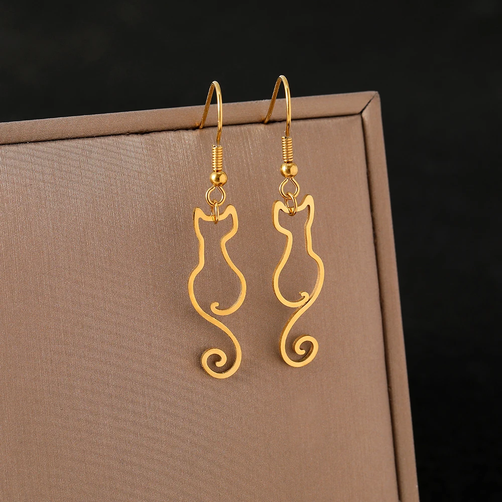 Minimalist Hollow Cat Dangle Earrings