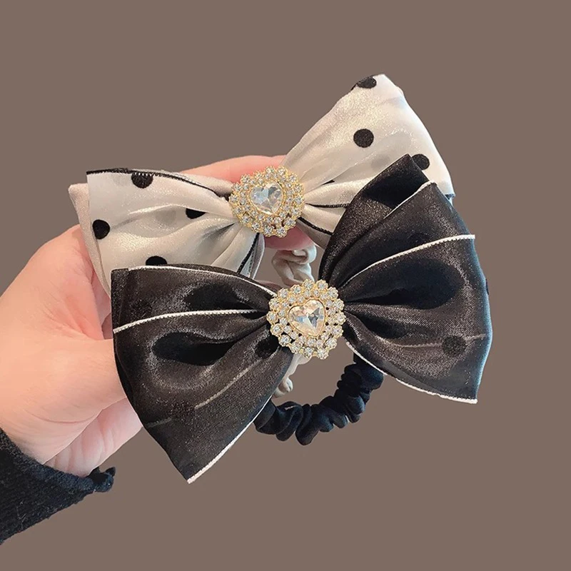 

1PC Ladies Female Hair Accessories Sweet Fashion Girls Bow Knot Hair Loop Rhinestone Bow Elastic Band For Women Headwear