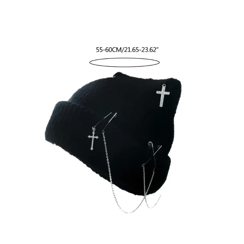 Cappello lavorato a maglia gotico per donna, cappello con orecchie da gatto Y2K, cappello con teschio fatto a mano all'uncinetto, copricapo per sottoculture femminili e adolescenti_voghion.com