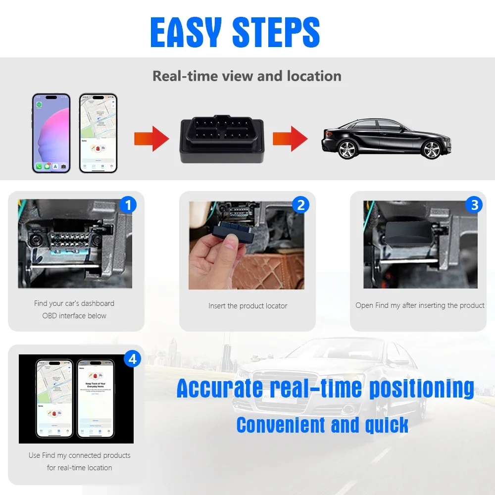OBD Tracker with GPS Locator and Find My App for Vehicle Anti-Lost Monitoring