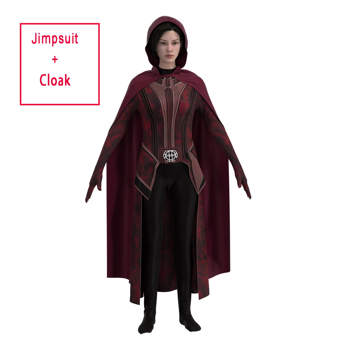 thumbnail image 1 of Disfraz de Wanda Maximoff para mujer, disfraz de Bruja Escarlata, Multiverso de la locura, mono, corona, tocado, capa, conjunto completo, traje de Endgame, 1 of 5