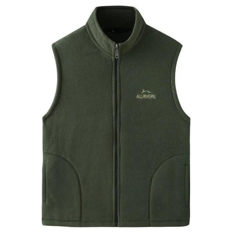 Streetwear Fashion Men Fleece Coat Vest Autumn Winter New Solid Casual Warm Stand Collar Slim Zipper Basic Sleeveless Jackets