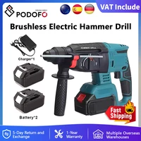 Podofo Perceuse à percussion rotative sans fil sans balais 26 mm 21 V Perceuse à percussion électrique 360 °   Outils électriques à rotation d'amortissement avec 2 batteries 1