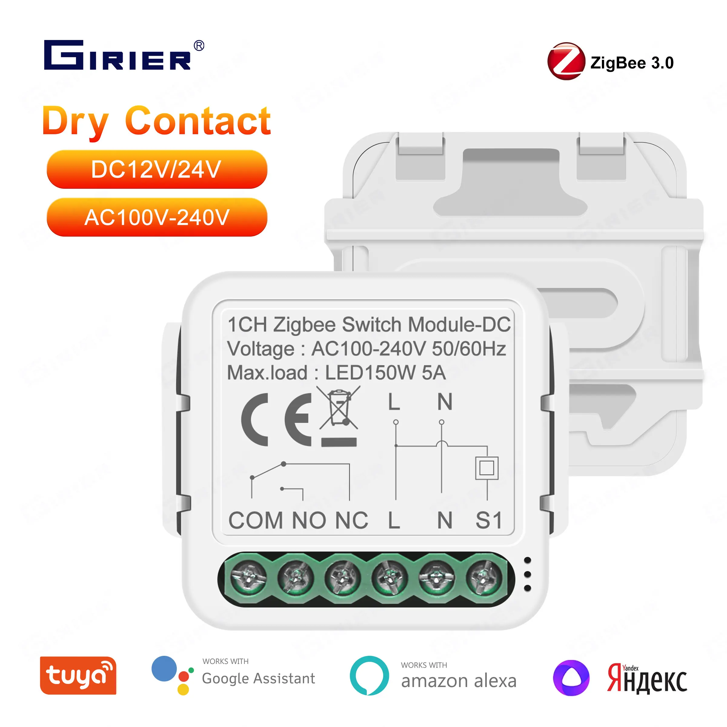 Girier Smart Zigbee Switch Module Contatto A Secco 5A Relè Interruttore Universale Dc 12/24V Ac 100-240V Funziona Con Alexa Alice Hey Google