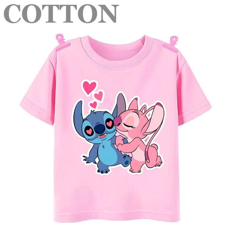 thumbnail image 1 of Camisetas de algodón para niños de moda de verano con múltiples estampados de manga corta y cuello redondo de Disney Stitch Anime, 1 of 5