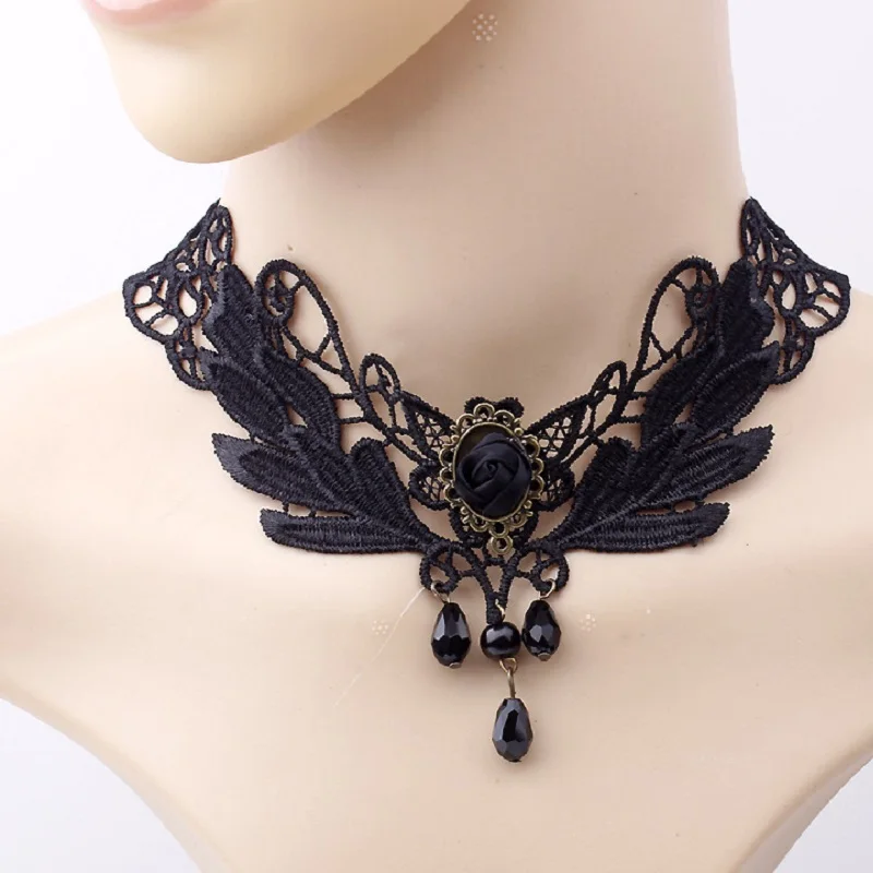 Collana Choker In Pizzo Nero, Stile Gotico Retrò, Collare Con Ciondolo, Per Halloween, Gioiello Vampiro