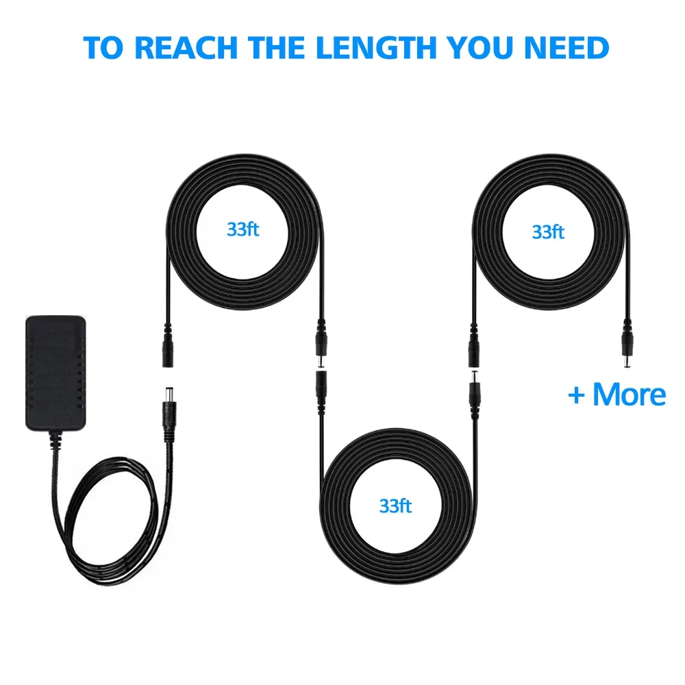 5M/16.5FT DC12V Power Cable Extension Cord 2.1*5.5mm Connector Male To Female Pl
