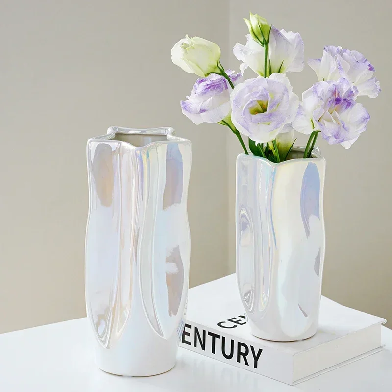 Luxury Electroplated Silver Ceramic Vase Flower Arrangement Irregular Porcelain Hydroponic Vase Ornament Interior Art Decoration 4
