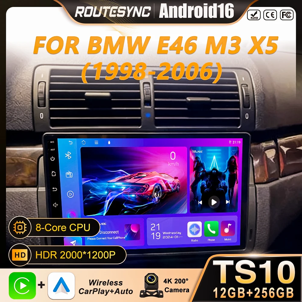 Radio para Auto Android 16 para BMW E46 M3 X5 1998-2006, Reproductor Multimedia de Video, GPS, 4G, Carplay, Estéreo para Auto, RDS, DSP, DVD, Unidad Principal, WIFI 1