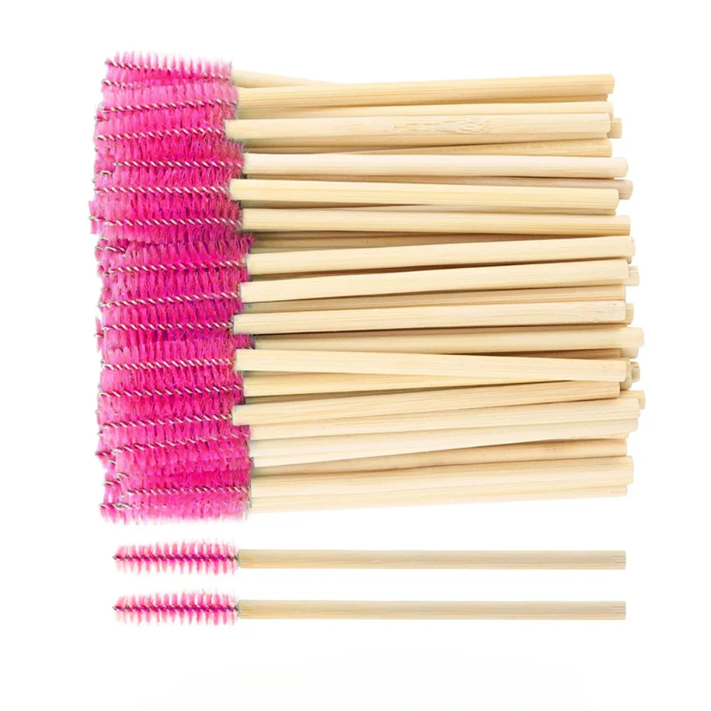 Makeup Brush Set 50pcs Eyelash Brush Bamboo Mascara Wands For Eyebrow Eyelash Spoolies Eyeliner Brush Lip Applicator Lash Extension