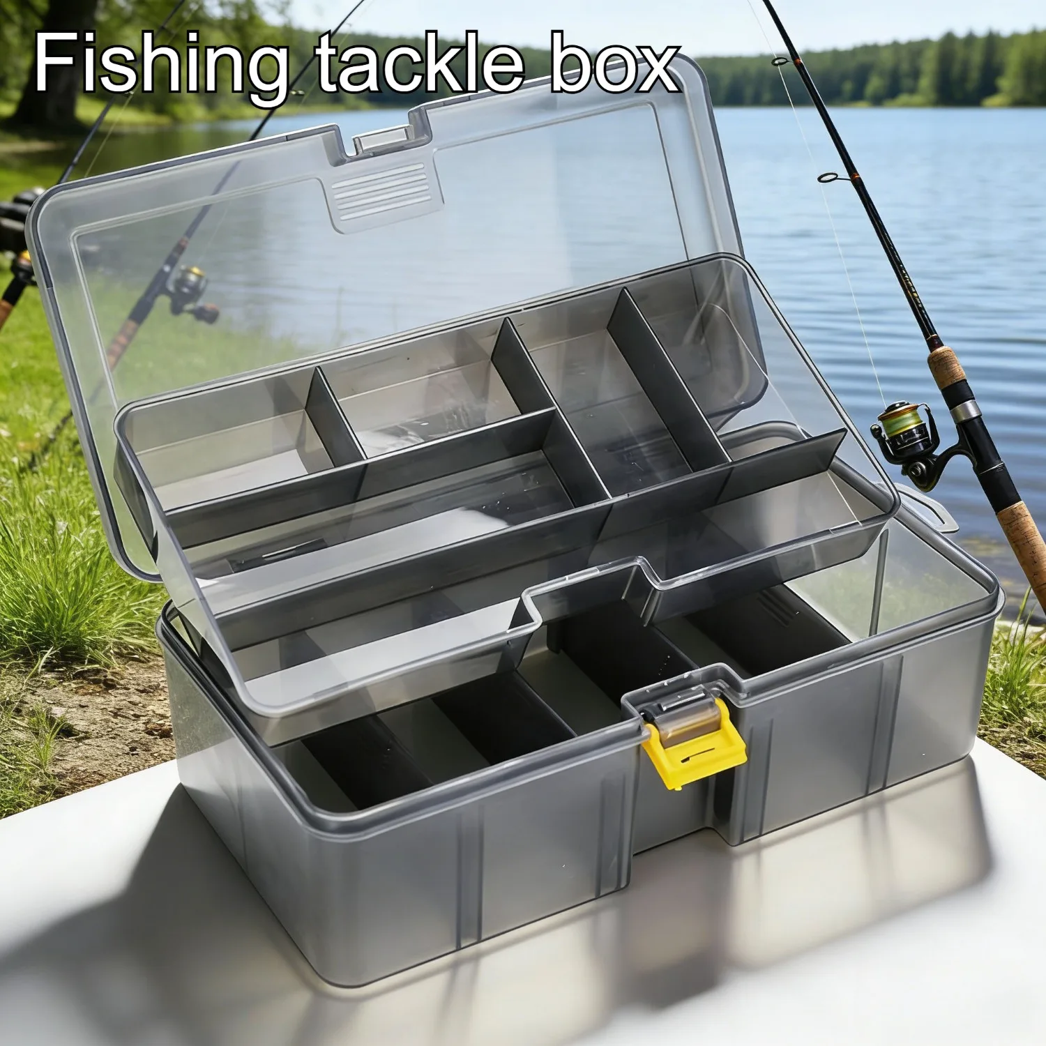 Portable double-layer transparent lure box, detachable panel, multi-functional fishing bait storage accessory fishing tackle box