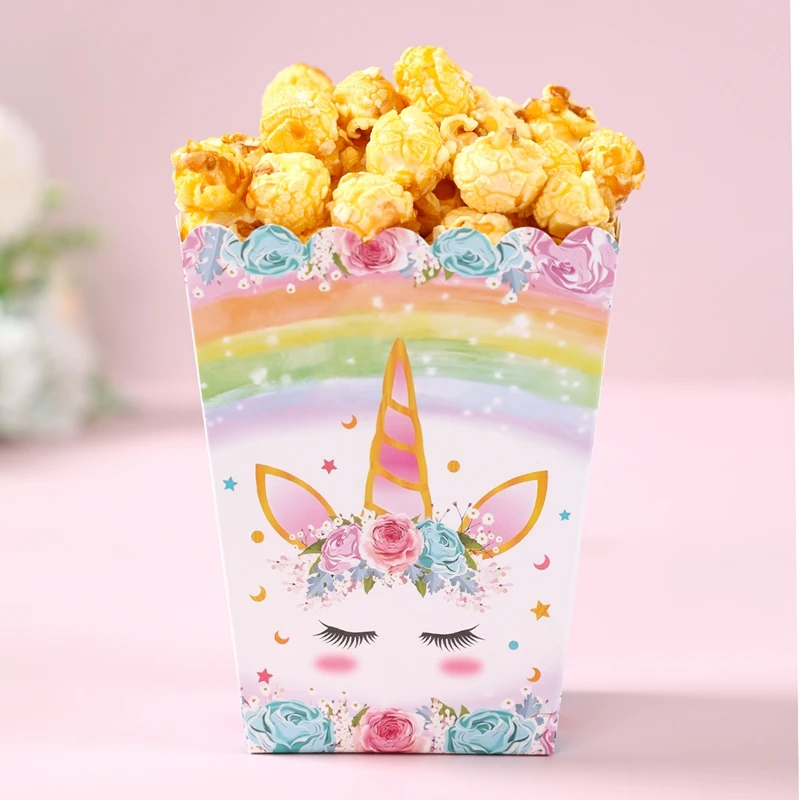 Einhorn Popcorn-Box Regenbogen-Einhorn Party-Geschenkbox für Einhorn-Themen Geburtstagsfeier Dekoration Zubehör – Detail 4